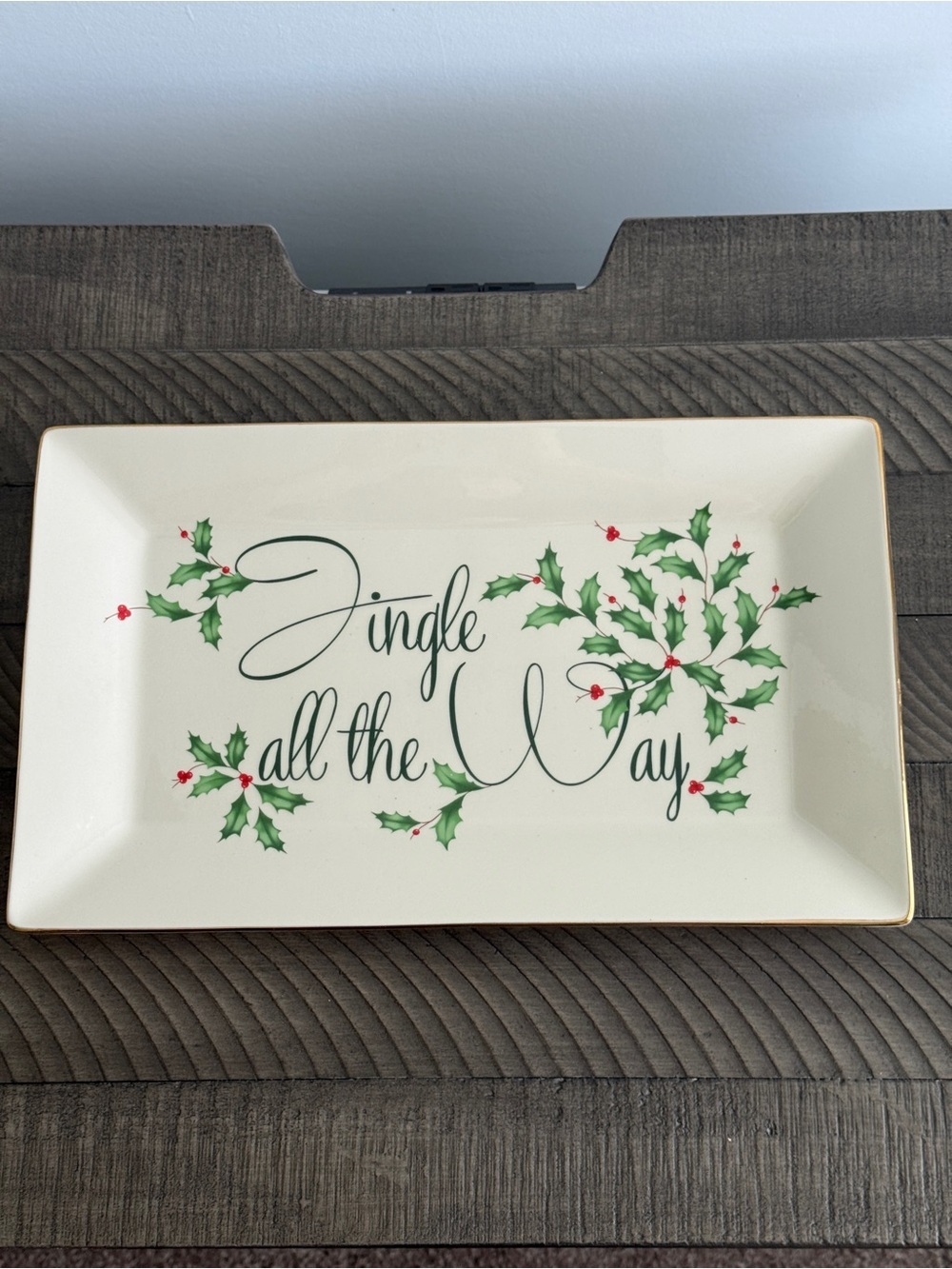 Lenox Holiday Jingle All the Way 14.5" Porcelain Platter Gold Trim Christmas